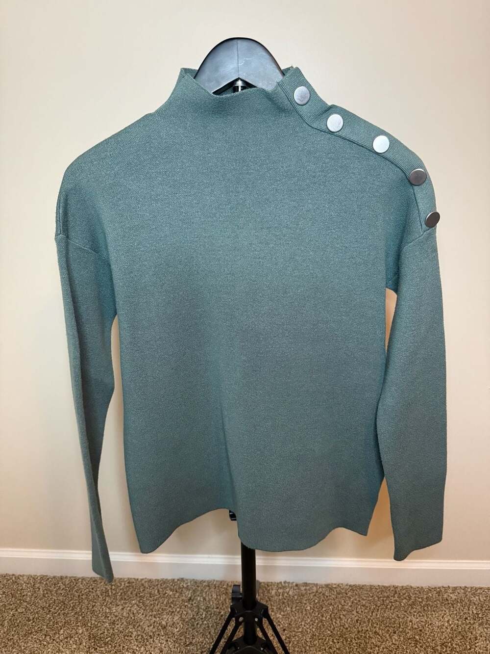 Tahari Women's Mock Neck Button Shoulder Sweater Size S